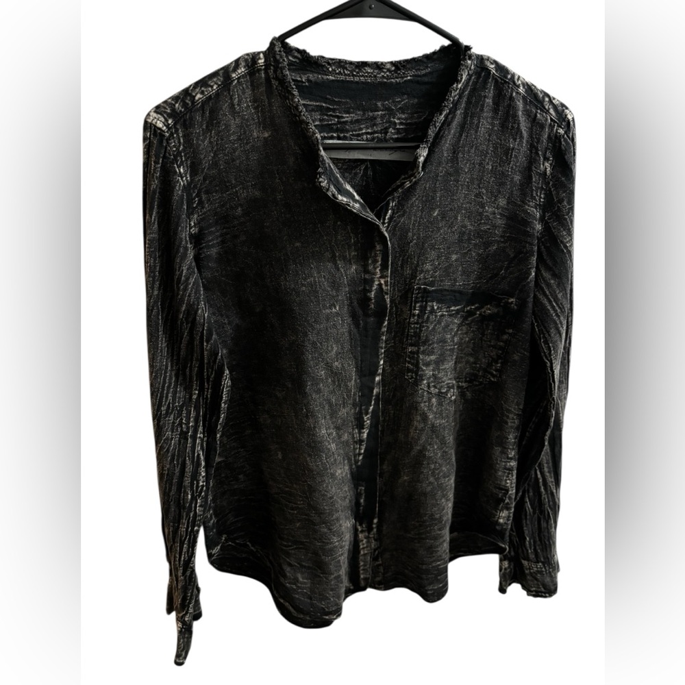 Raquel Allegra Black Distressed Button Down Shirt